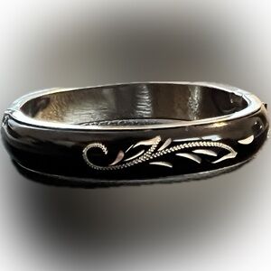 🔴Vintage Black Hinged Bangle Bracelet Silver Design Safety Chain Jewelry Women